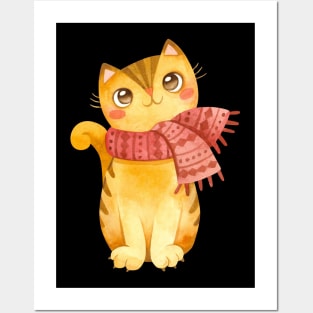 Cute Scarf Cat Posters and Art